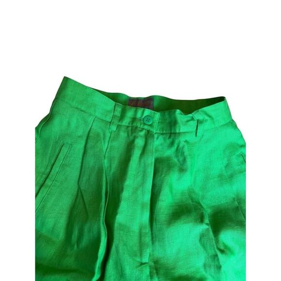 Point of View Collection Women's High Rise Preppy Shorts Linen Pleated Green 4 - Picture 2 of 9